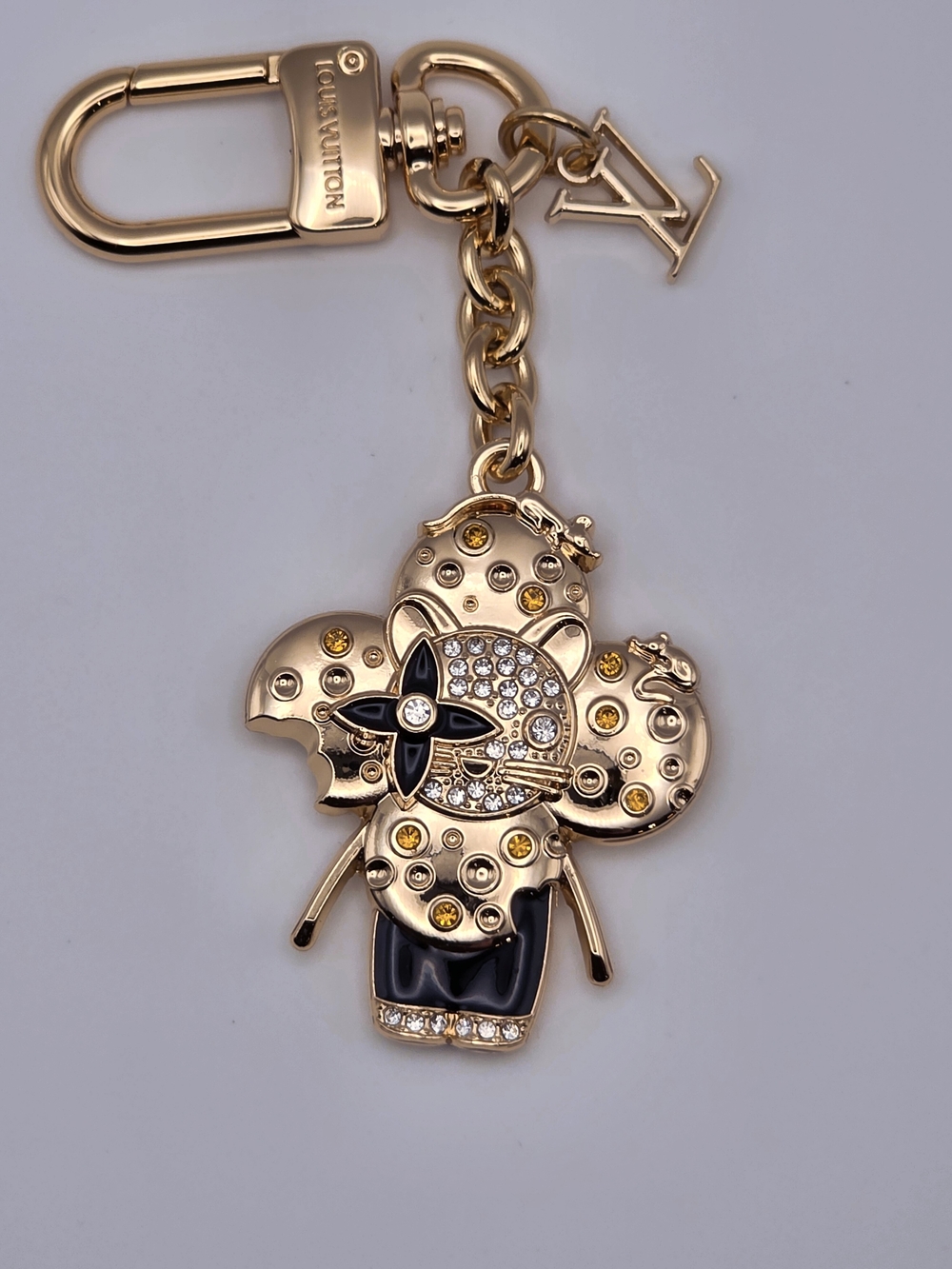 Chinese Zodiac Rat Gold-Tone Crystal & Black Enamel Key Charm